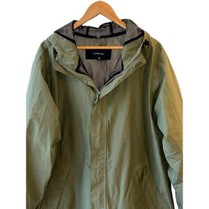 LANDS End Men's Size XL Green Full Zip Hooded Windbreaker Jacket